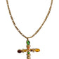 Wealth Natural Gemstone Cross Pendant Figaro Necklace