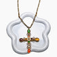 Wealth Natural Gemstone Cross Pendant Figaro Necklace